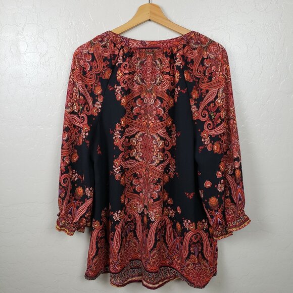 Figueroa & Flower Paisley Floral Bohemian Peasant Blouse Black Multi Women's 1X - Picture 7 of 11